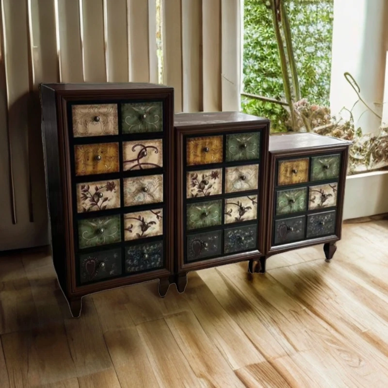 美式复古收纳柜柜五斗柜矮柜客厅中式玄关古典做旧双门门厅六斗柜