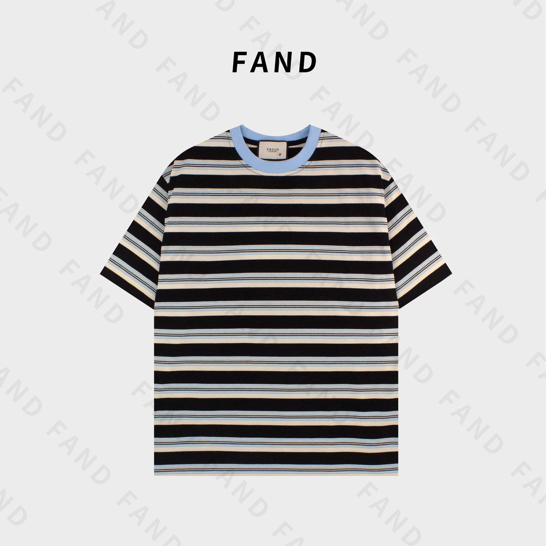 FAND品牌【24ss】2024新品夏季情侣装时尚条纹宽松圆领短袖T恤上衣