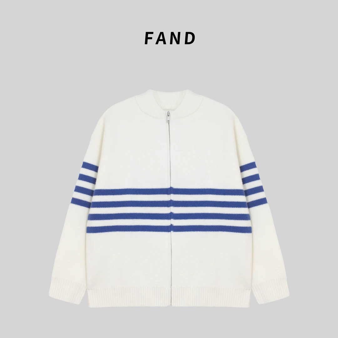 FAND品牌【oldblue】秋冬时尚加厚条纹棒球领开衫外套毛衣