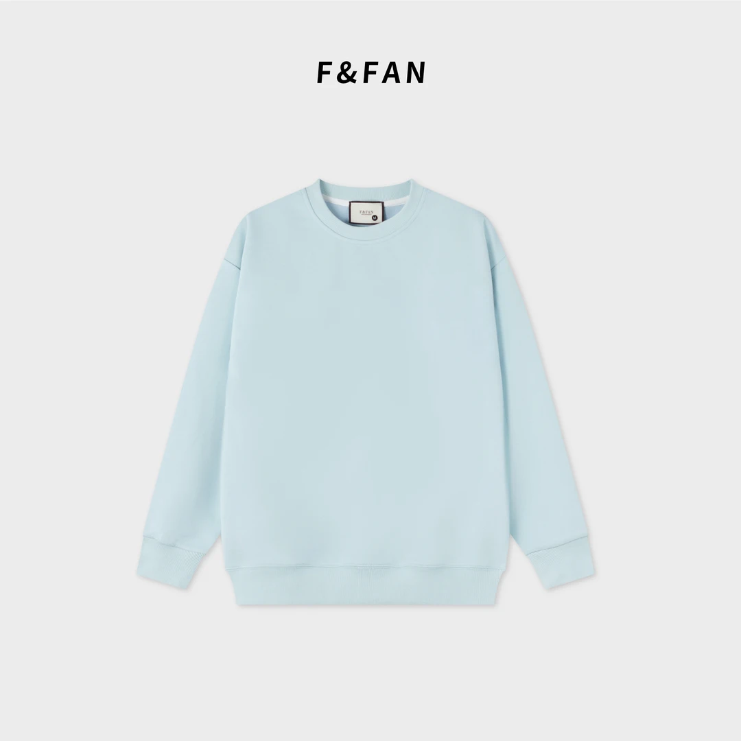 FAND【马卡龙】春季新款中长款纯色蓝色宽松长袖圆领卫衣