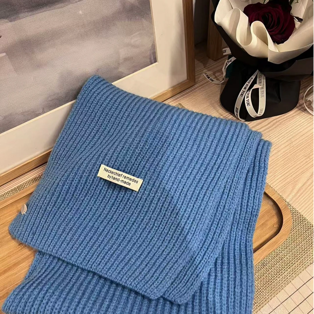 韩国外贸尾单 设计师款针织纯色围巾