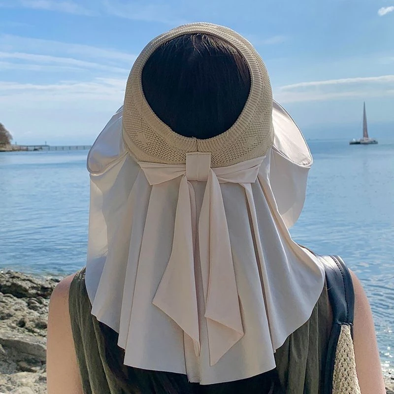 披肩遮阳帽夏季防晒空顶帽防紫外线大檐太阳帽户外防风帽子女O029