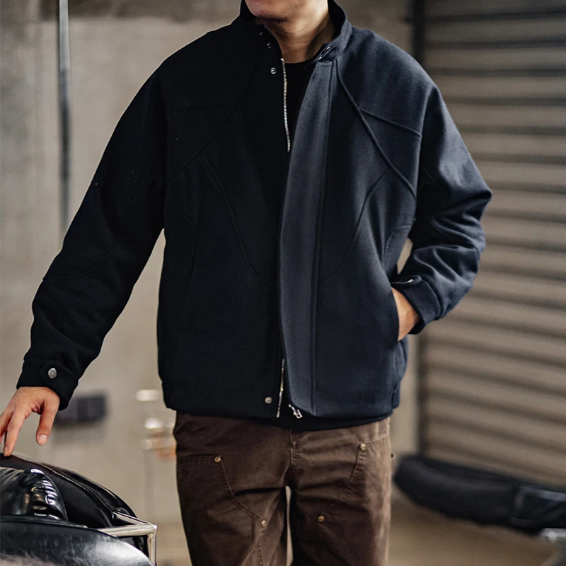 ATGM 日系复古毛呢羊毛哈灵顿外套Cleanfit男秋冬夹棉外套棉服