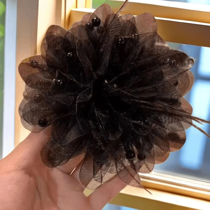 牡丹花新款纯色发卡后脑勺2024热销抓夹时尚复古气质大号黑色发夹