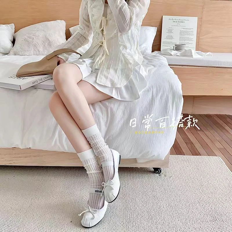 袜子女夏季薄款miu风堆堆袜ins潮玛丽珍袜子竖条纹jk日系中筒袜