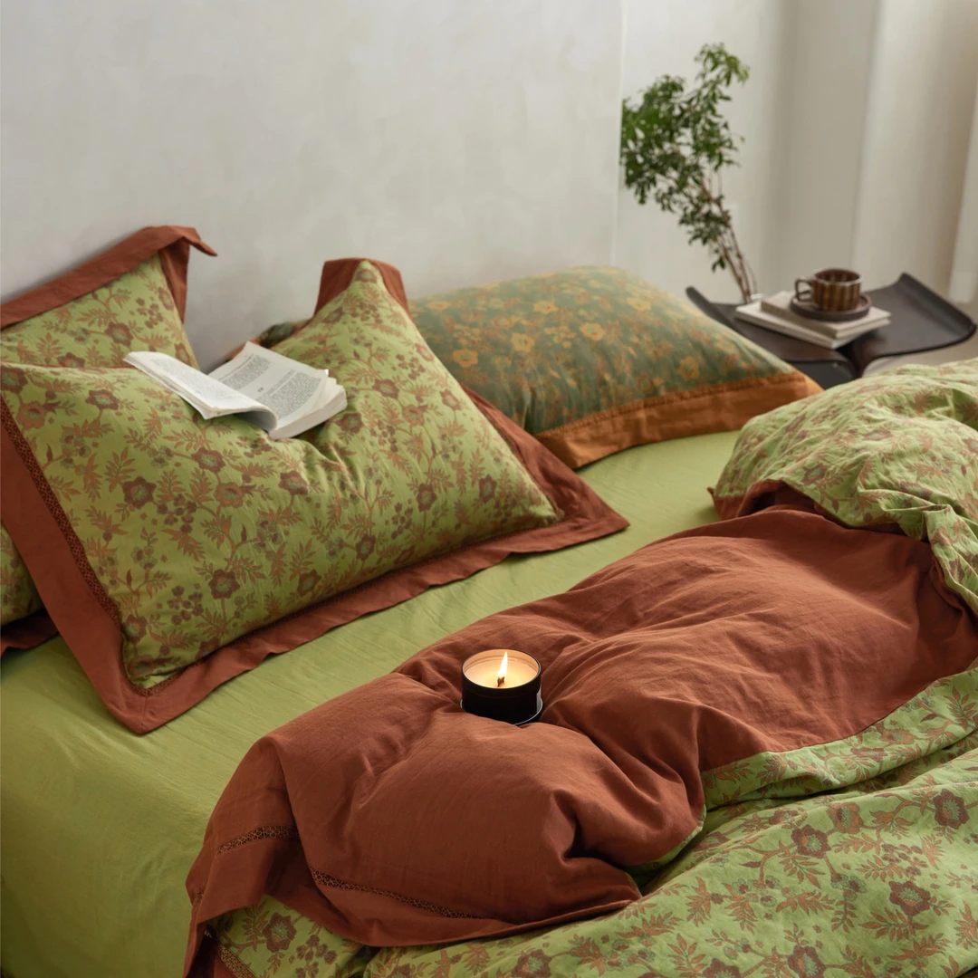 YUANS高奢有斐双层纱倾城A类母婴级镂空花边款全棉床上用品四件套