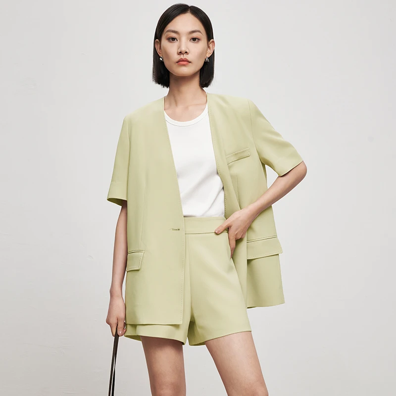 IN AND ON 拱针工艺短袖西装外套/A摆短裤 53217/53357