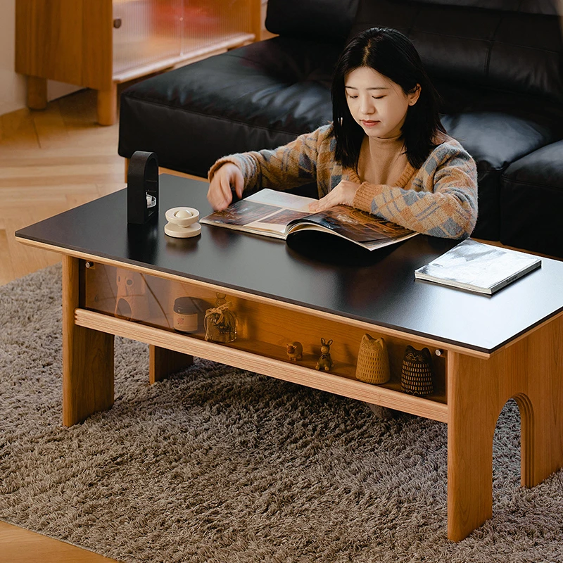 木邻【清仓大促】凯旋茶几家用樱桃木实木岩板方形客厅小茶几带抽屉