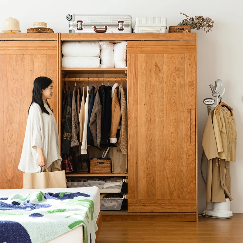 木邻【大促特惠】每天衣柜家用樱桃木实木衣帽柜储物柜衣物收纳柜