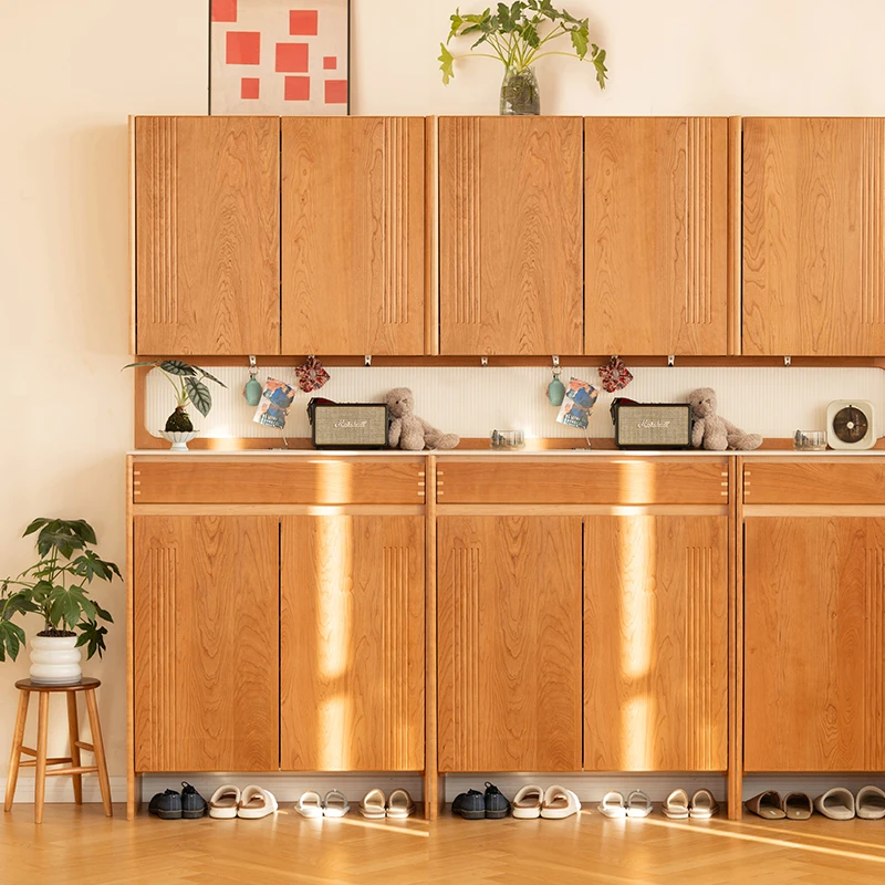木邻日初玄关柜北欧日式鞋柜玄关柜一体大容量储物实木入户玄关柜