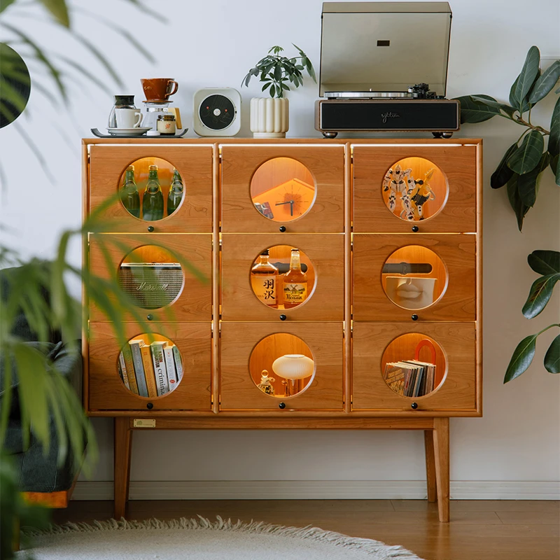 木邻久久展示柜实木复古展示柜子樱桃木斗柜中古风家具客厅陈列柜