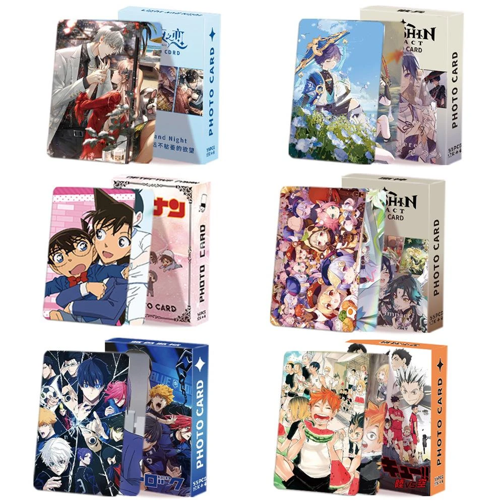 动漫镭射卡片55张二次元小卡原神柯南光与夜之恋排球少年LOMO卡片