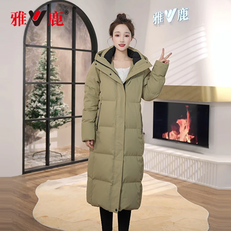 雅鹿官方加厚长款羽绒服女2025年新款宽松过膝时尚抗风鸭绒外套冬