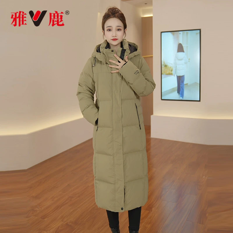 雅鹿官方加厚长款羽绒服女2025年新款过膝宽松时尚抗风鸭绒外套冬