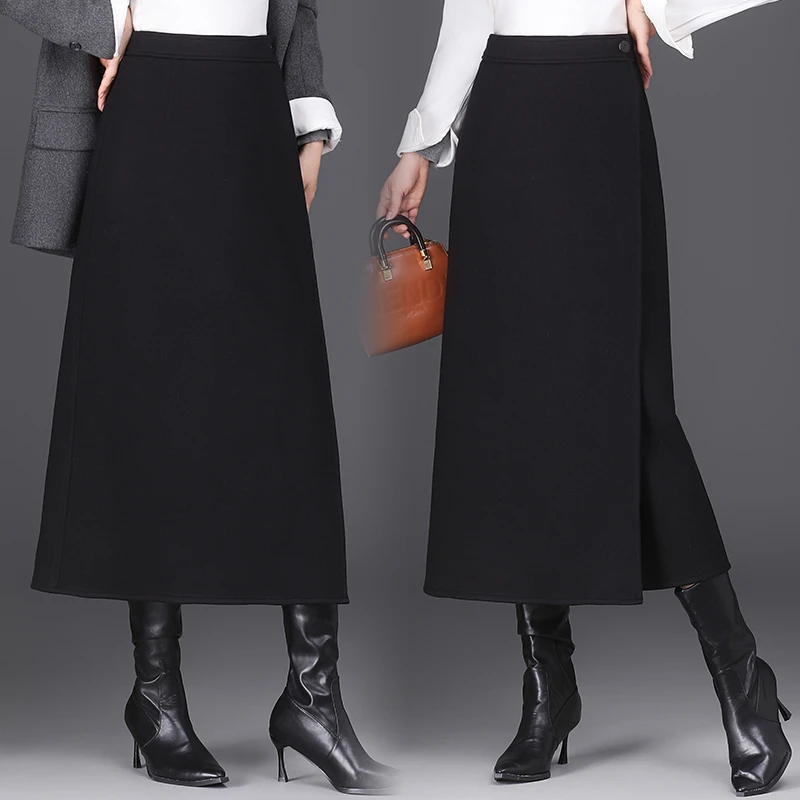 包臀半身裙女秋冬2024款高腰显瘦气质裙中长款垂感开叉一步裙