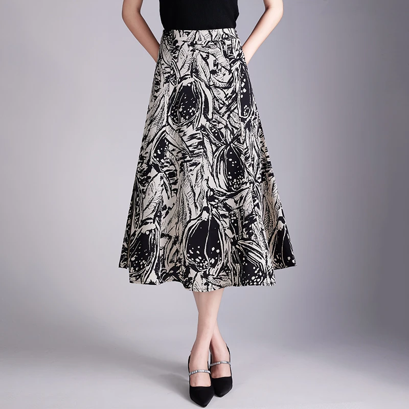 半身裙女高腰a字显瘦花纹半身裙长裙2024新款显瘦高腰垂感半身裙