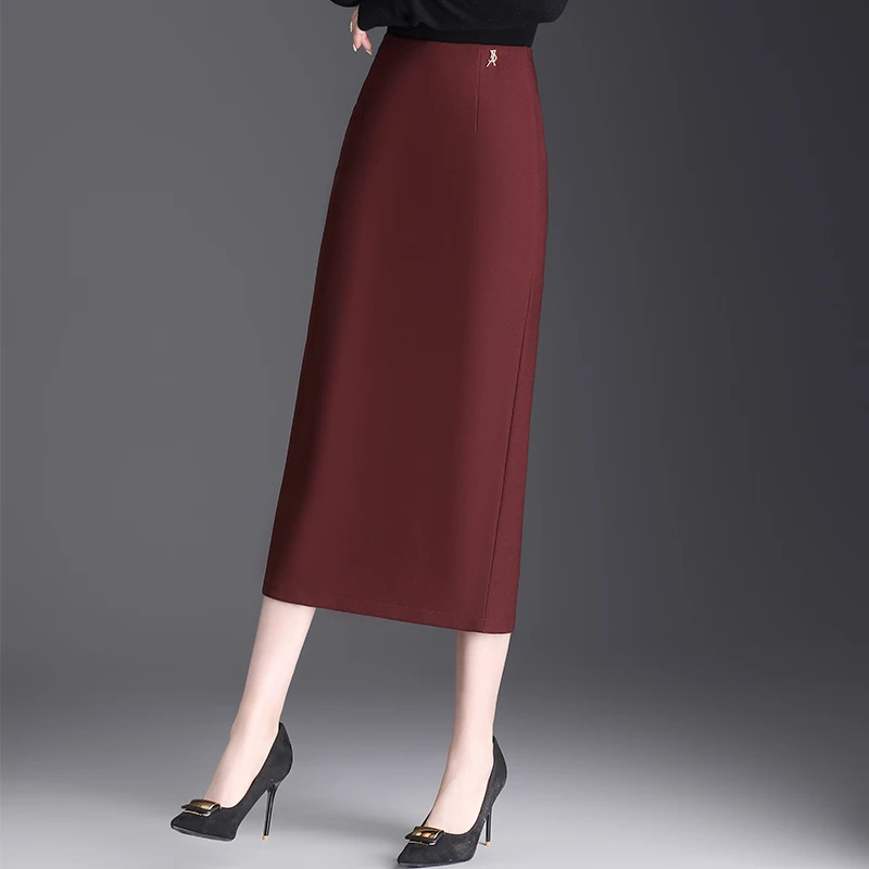 高级感包臀裙女士秋季新款气质半身裙高腰开叉一步中长款直筒裙子