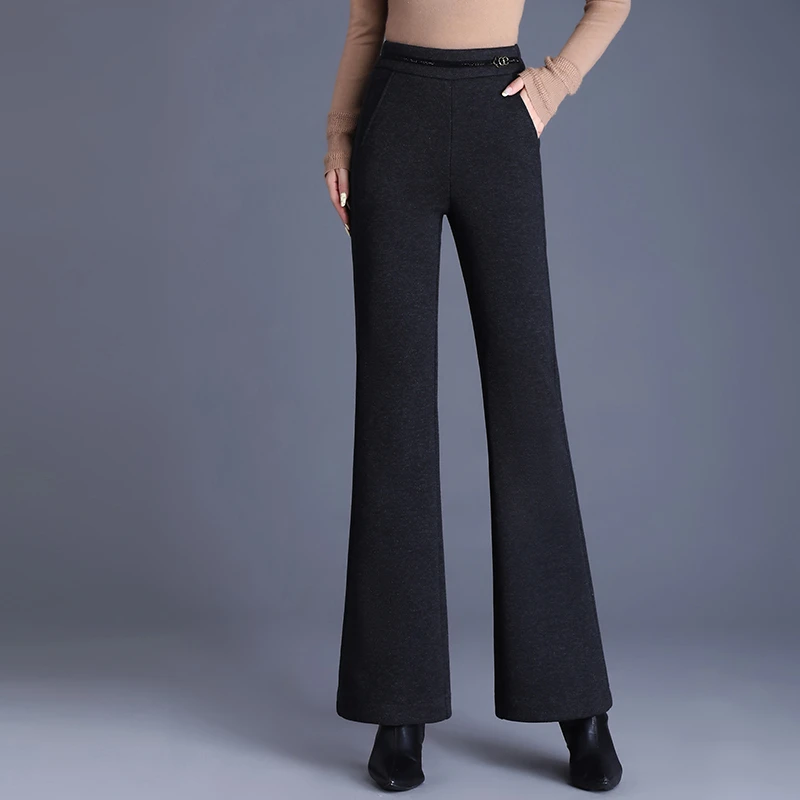 羊毛呢喇叭裤女秋冬2024新款宽松显瘦垂感直筒长裤高腰阔腿休闲裤