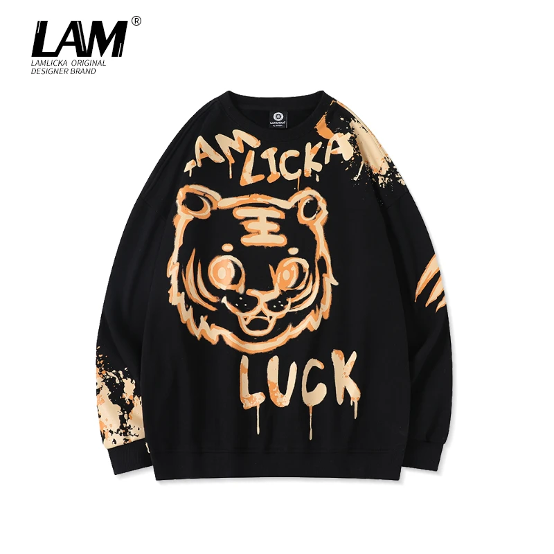 “LAM”红色衣服涂鸦抽象老虎头长袖卫衣