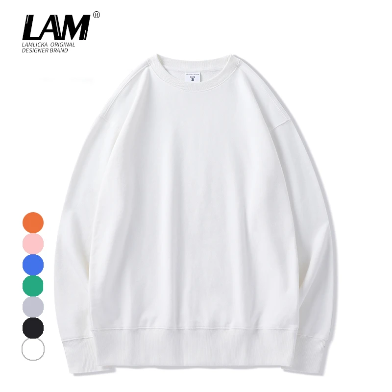 "LAM"纯色卫衣男潮牌ins宽松春秋季圆领套头国潮情侣上衣