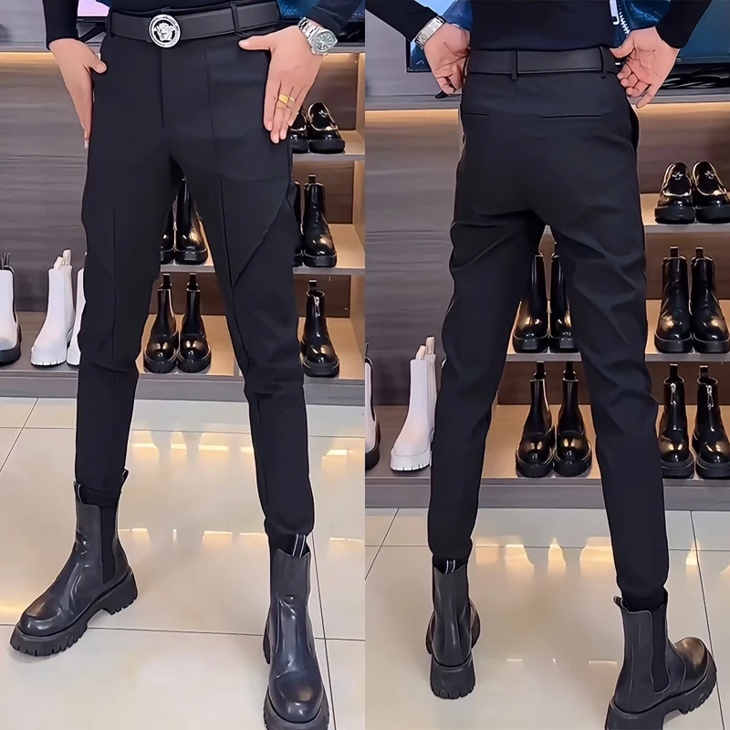 网红同款修身马丁靴西裤时尚黑色个性发型师束脚裤韩版弹力总裁裤