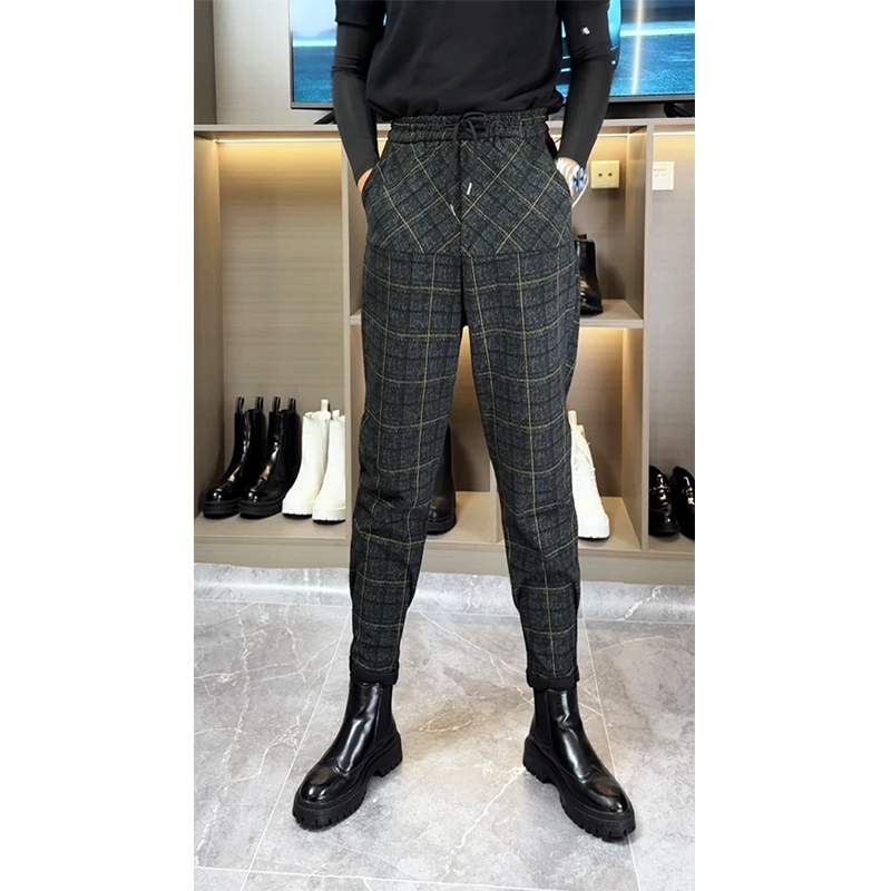 网红同款条纹抽绳休闲裤棕色修身小脚裤韩版哈伦裤百搭痞帅运动裤