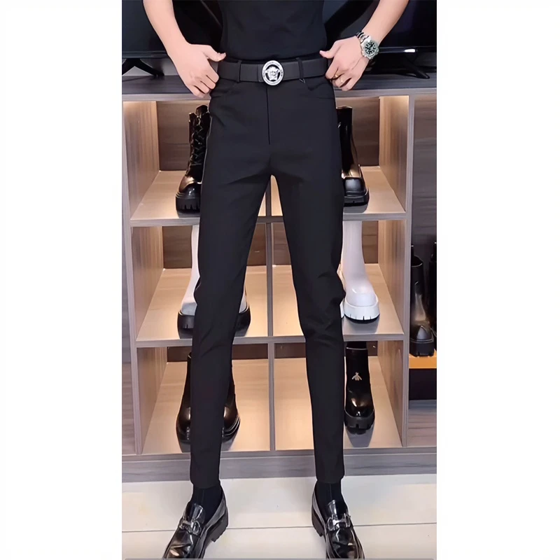 秋季新款修身直筒西裤高级感西装男裤简约轻奢风直筒裤黑色休闲裤
