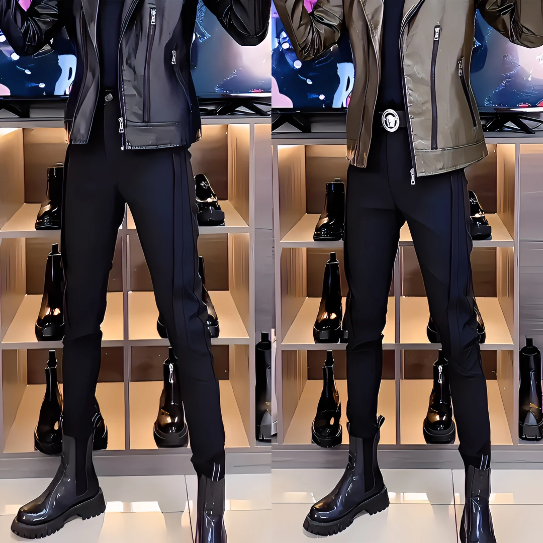 加绒男士休闲裤个性束脚裤马丁靴西裤发型师小脚裤痞帅韩版铅笔裤