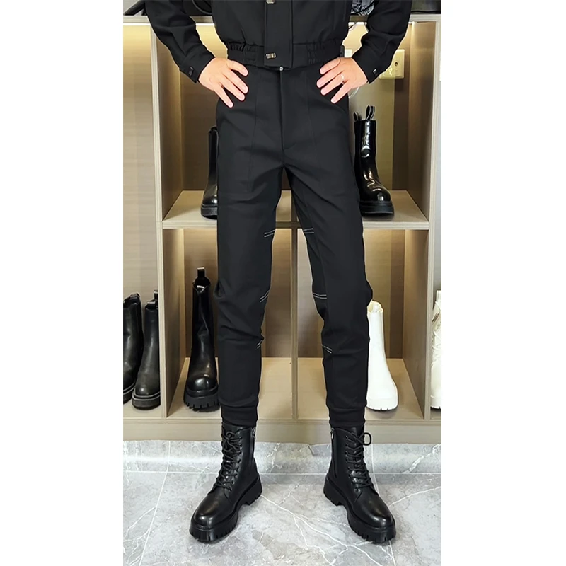 新款黑色工装裤百搭韩版束脚裤痞帅修身马丁靴小脚裤秋季男裤黑色