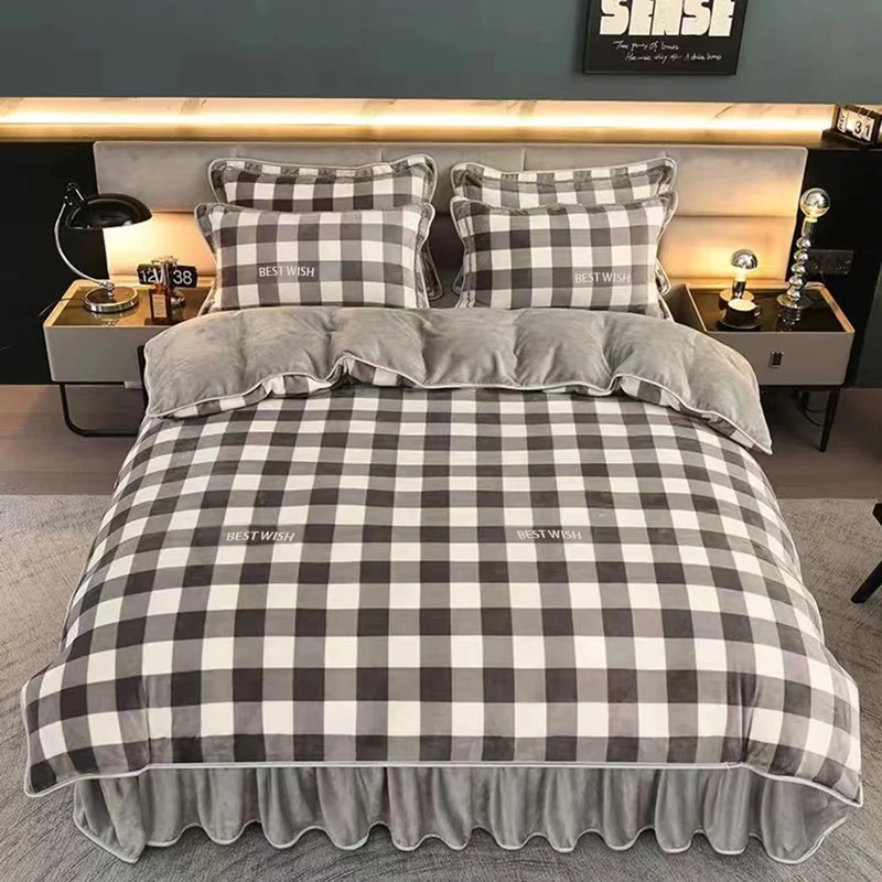 牛奶绒四件套床裙加厚加绒可机洗简约公主风亲肤床上4件套可机洗