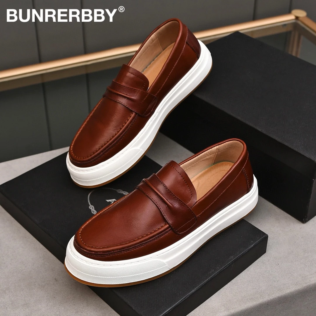 2025年新款【广州高端】春季真皮复古透气乐福鞋男爆款牛皮男士板鞋