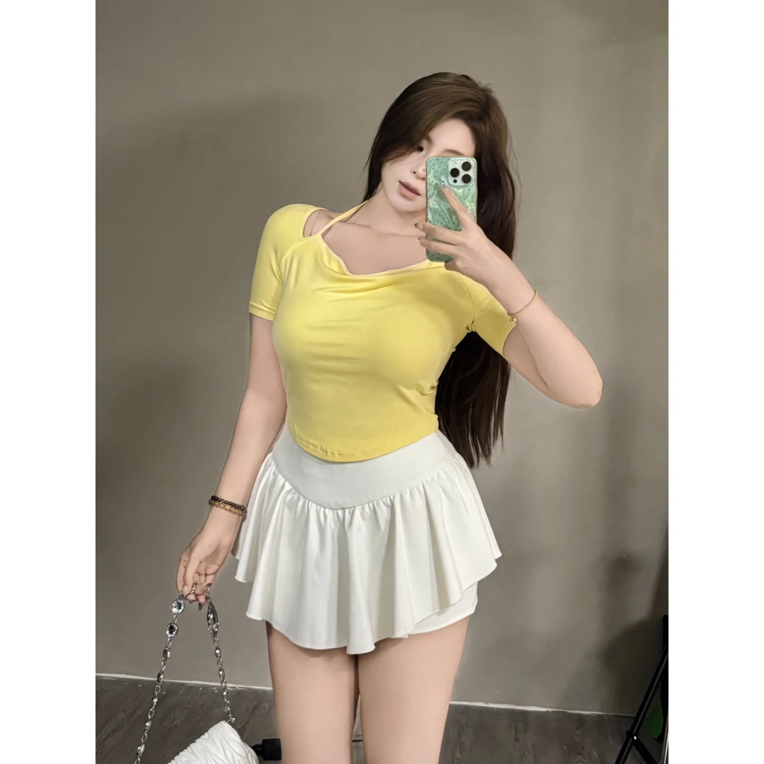 现货-白七七微胖二店【夏至未至】小众设计纯欲显瘦百搭上衣  9023