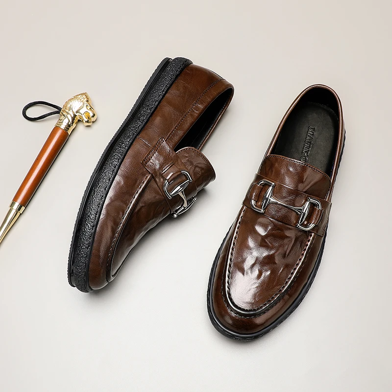 6835真皮乐福鞋商务休闲手抓纹英伦风男士套脚透气一脚蹬懒人潮鞋