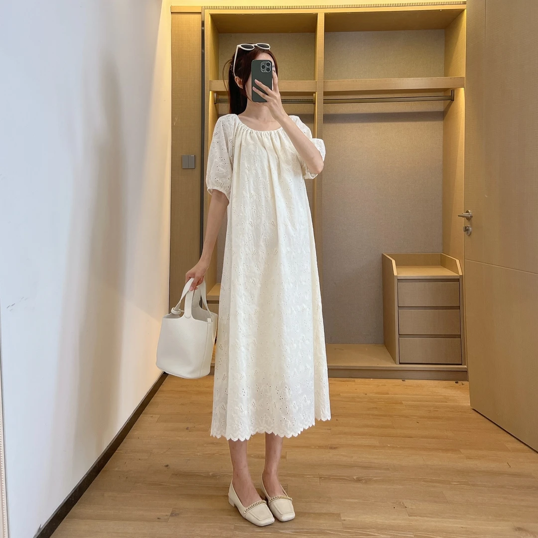孕妇装时尚夏季气质棉连衣裙夏季短袖中长款时尚其中裙子潮法式