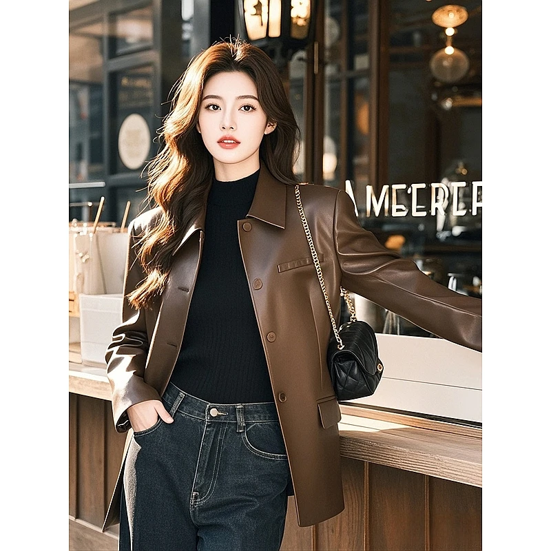 早秋新款美式复古高级感气质高端上档次时尚精致小众洋气皮衣外套