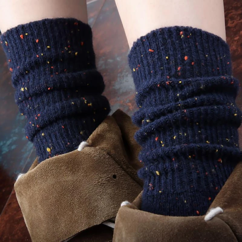 【彩点堆堆袜】秋冬女士新款毛加厚保暖短袜复古中筒袜黑色百搭