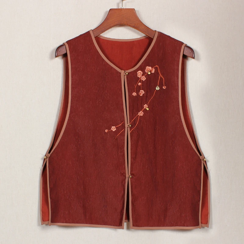 【兮颜】复古新中式桑蚕丝纯手工中国风民国风提花女士上衣马甲