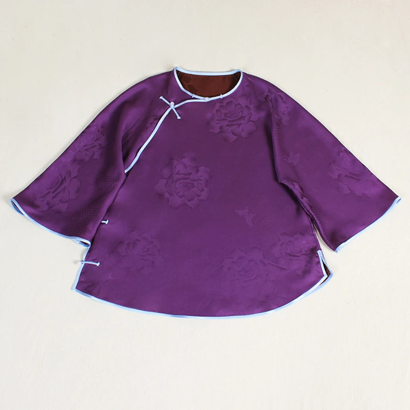 【福兮】复古新中式纯手工桑蚕丝香云纱中国风提花斜襟女士上衣