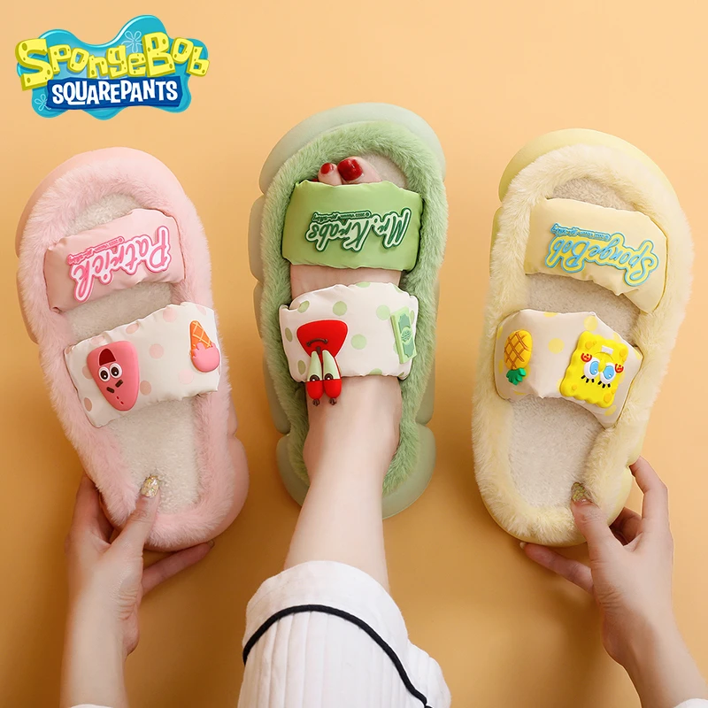 海绵宝宝女士棉拖鞋透气可爱室内家居防滑保暖软底毛毛拖鞋秋冬季