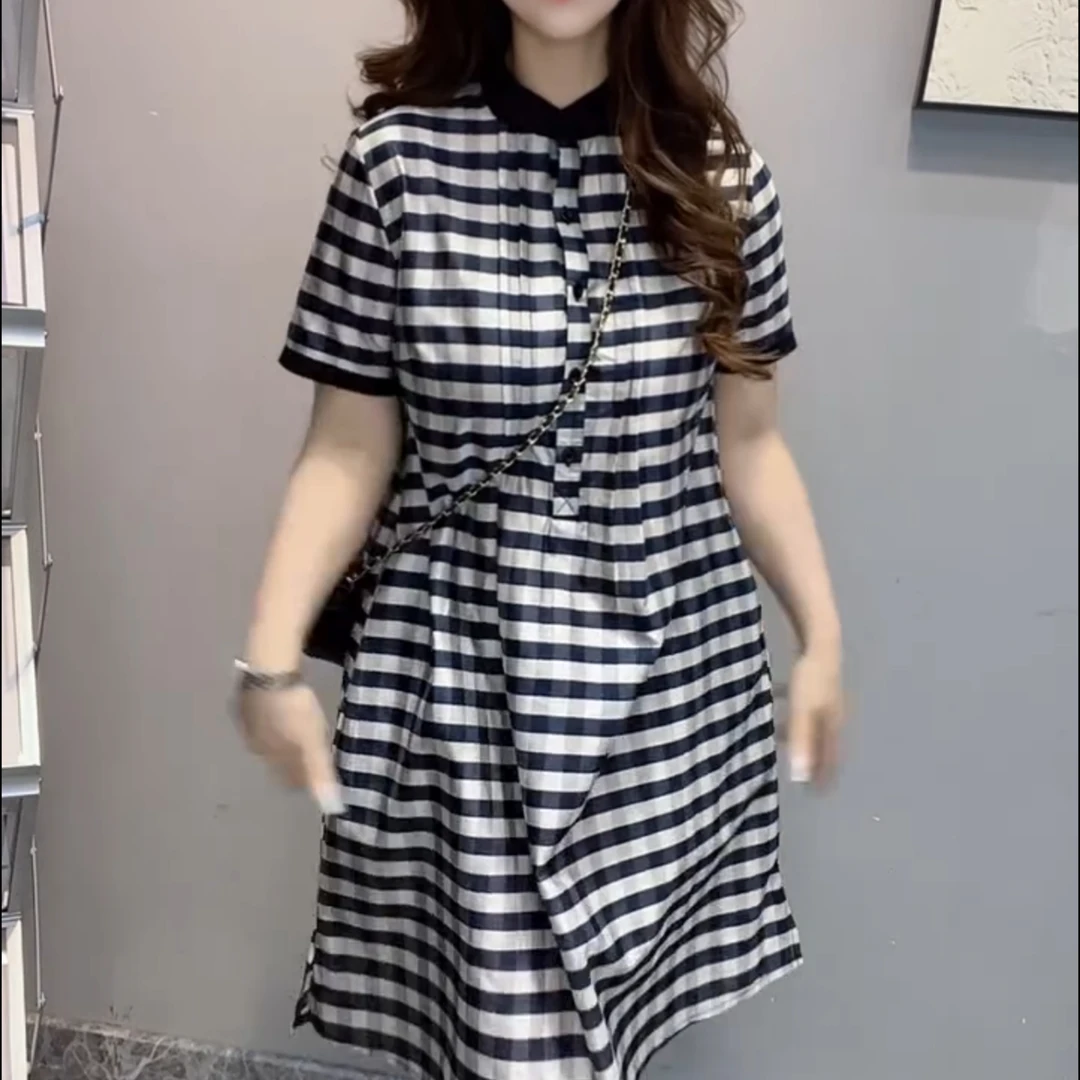 夏季新格子衬衫裙宽松连衣裙显瘦减龄休闲洋气