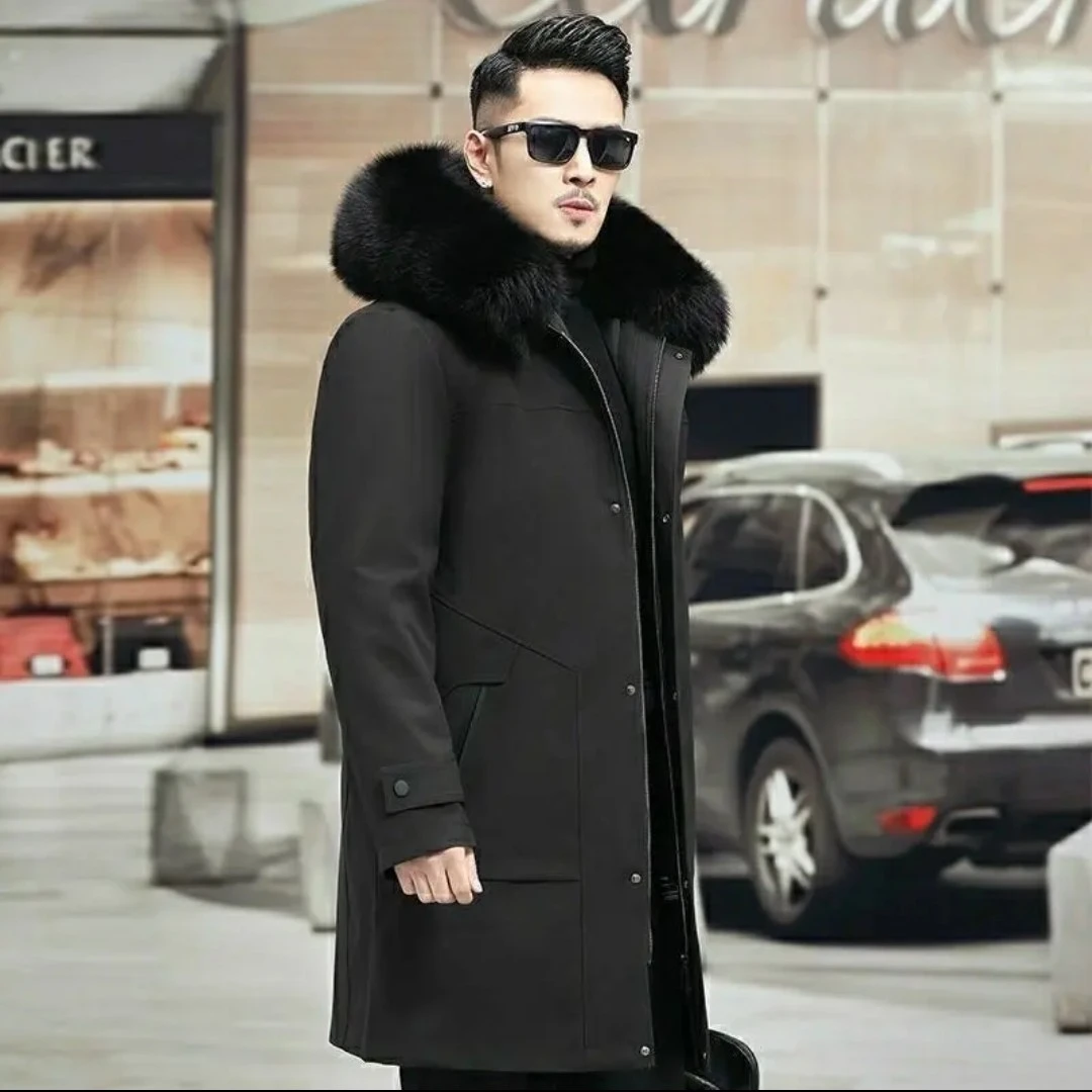 男款长款加厚外套内胆可脱卸商务休闲连帽长款棉服(直播间为准)