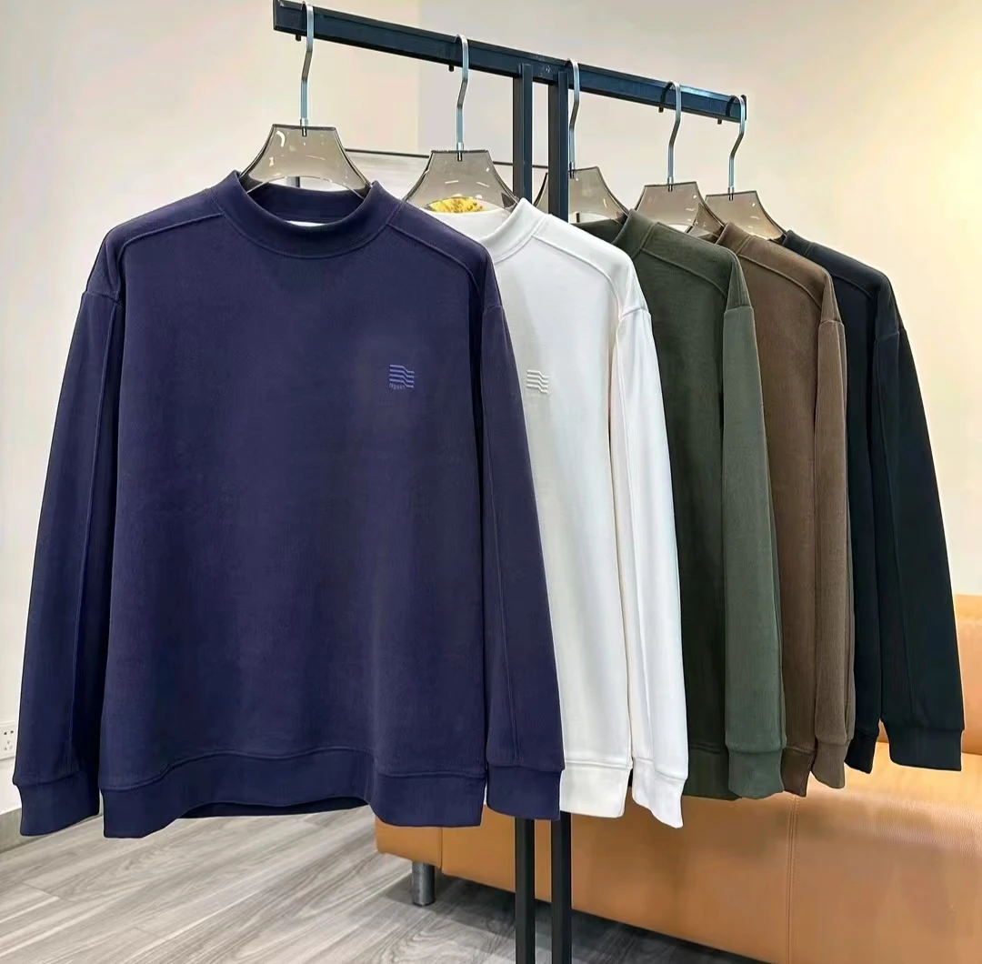 秋冬拼接亲肤德绒刺绣男士时尚休闲潮流卫衣半高领打底衫95137