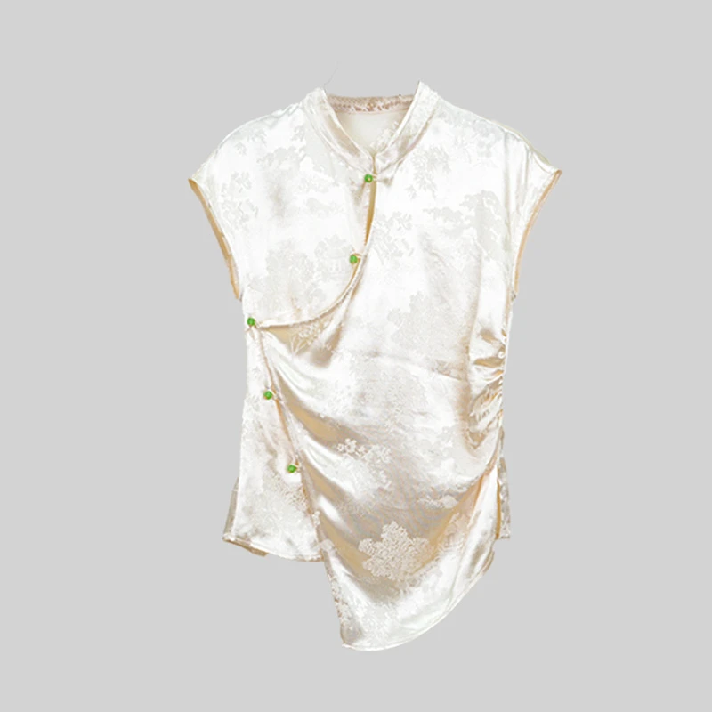 新中式改良唐装上衣女无袖复古民族风小立领衬衫修身显瘦遮肉上衣