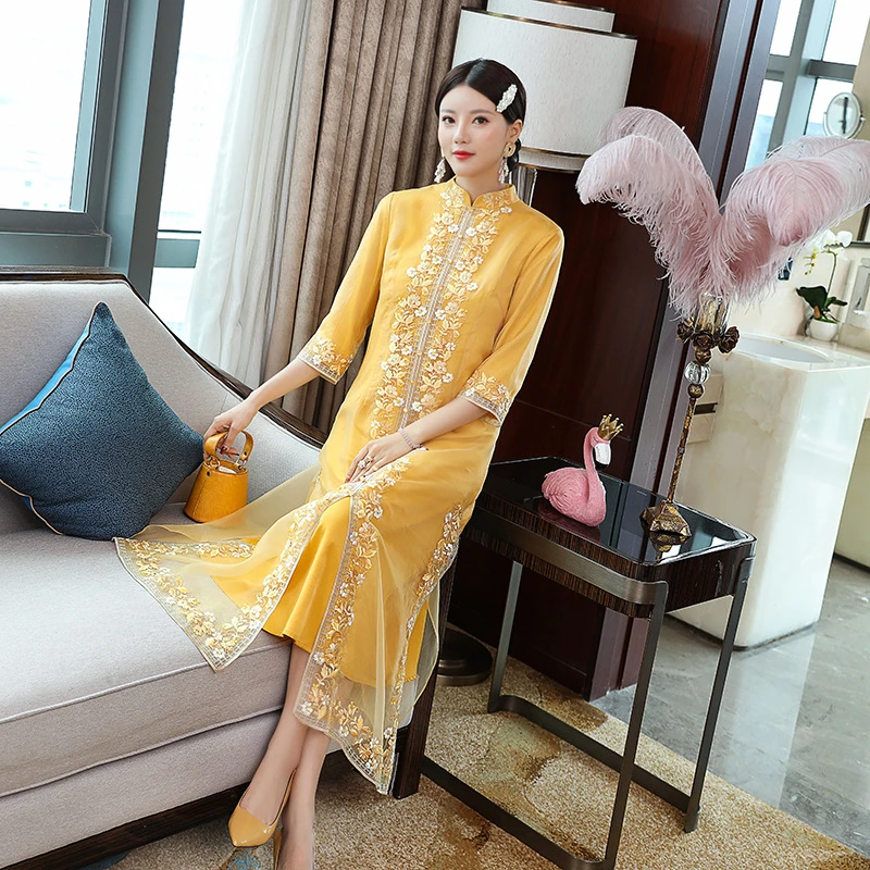 重工绣花旗袍连衣服改良中国风女装复古显瘦连衣裙改良汉服茶人服