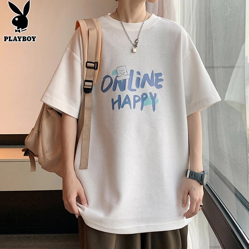 PLAYBOY短袖t恤男生夏季薄款潮牌ins2023新款港风百搭宽松上衣服