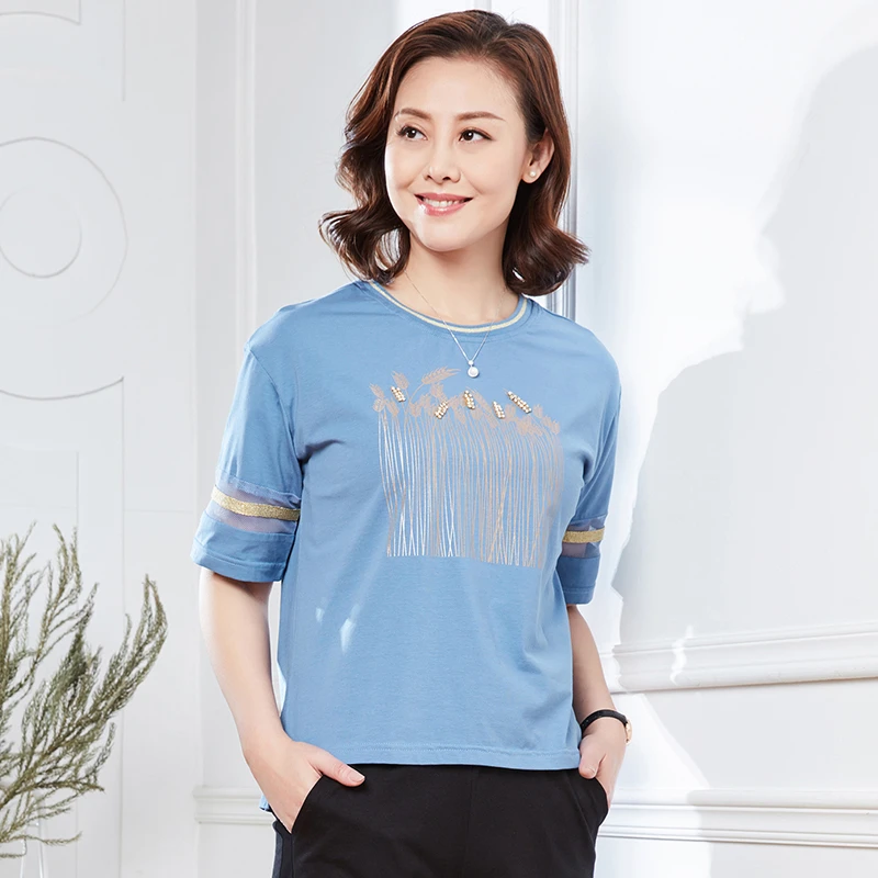 妈妈夏装短袖上衣服中老年女装洋气中年运动休闲t恤衫女宽松短袖