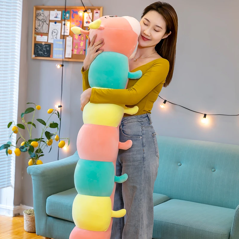 七彩毛毛虫彩虹抱睡公仔可拆洗逗娃神器圆柱形七夕生日礼物送女生