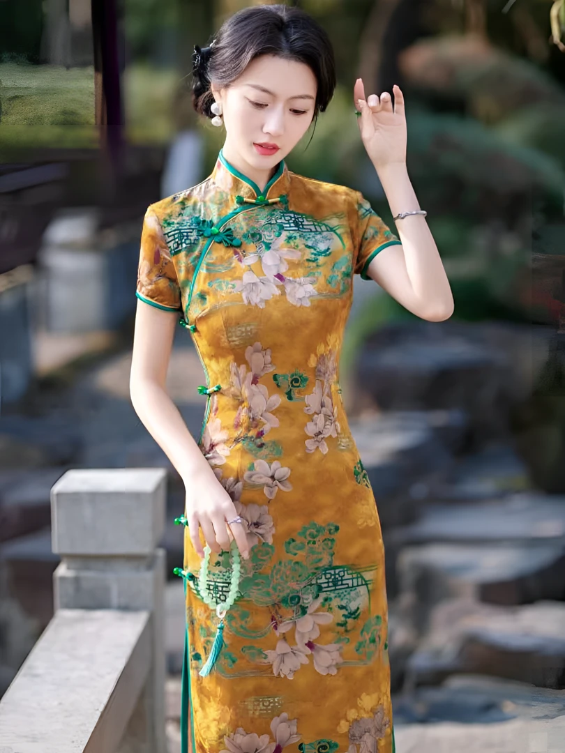 【夜来香】中国风夏季旗袍显瘦中长款时尚网红改良修身苏州旗袍