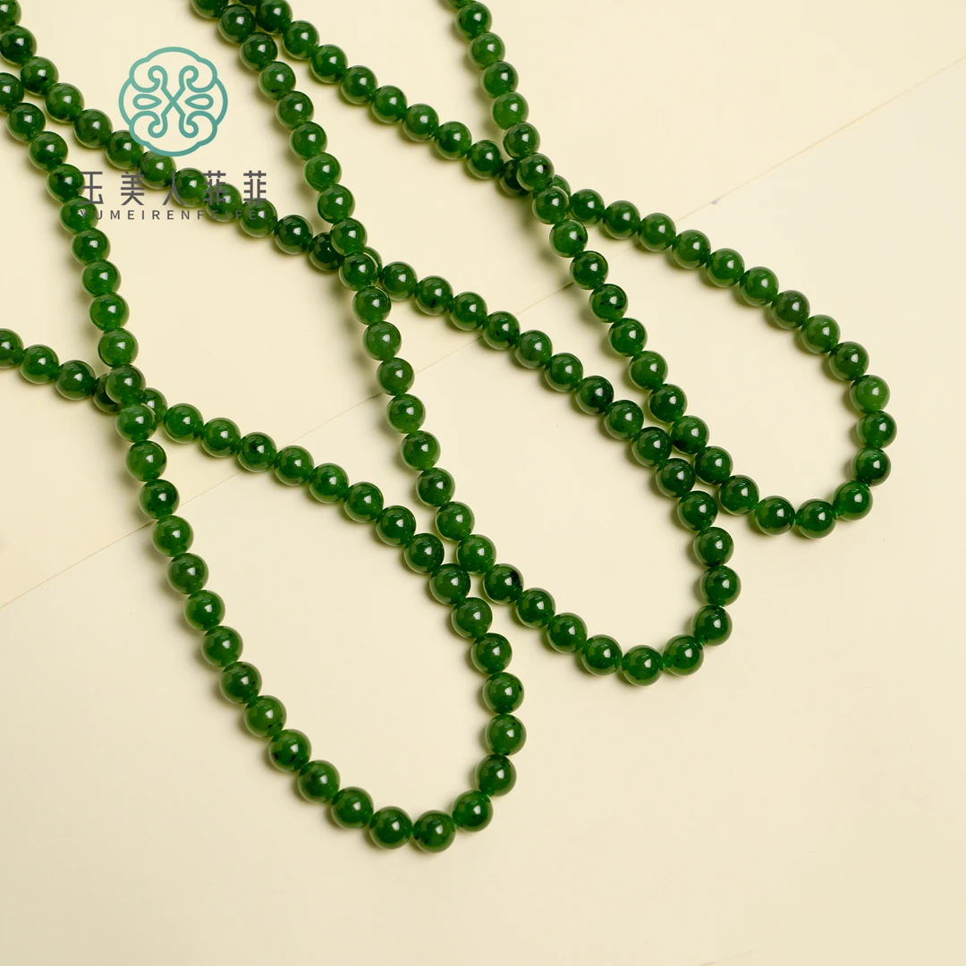 菲菲珠宝好#和田玉碧玉项链-圆珠约8mm-多样性发一