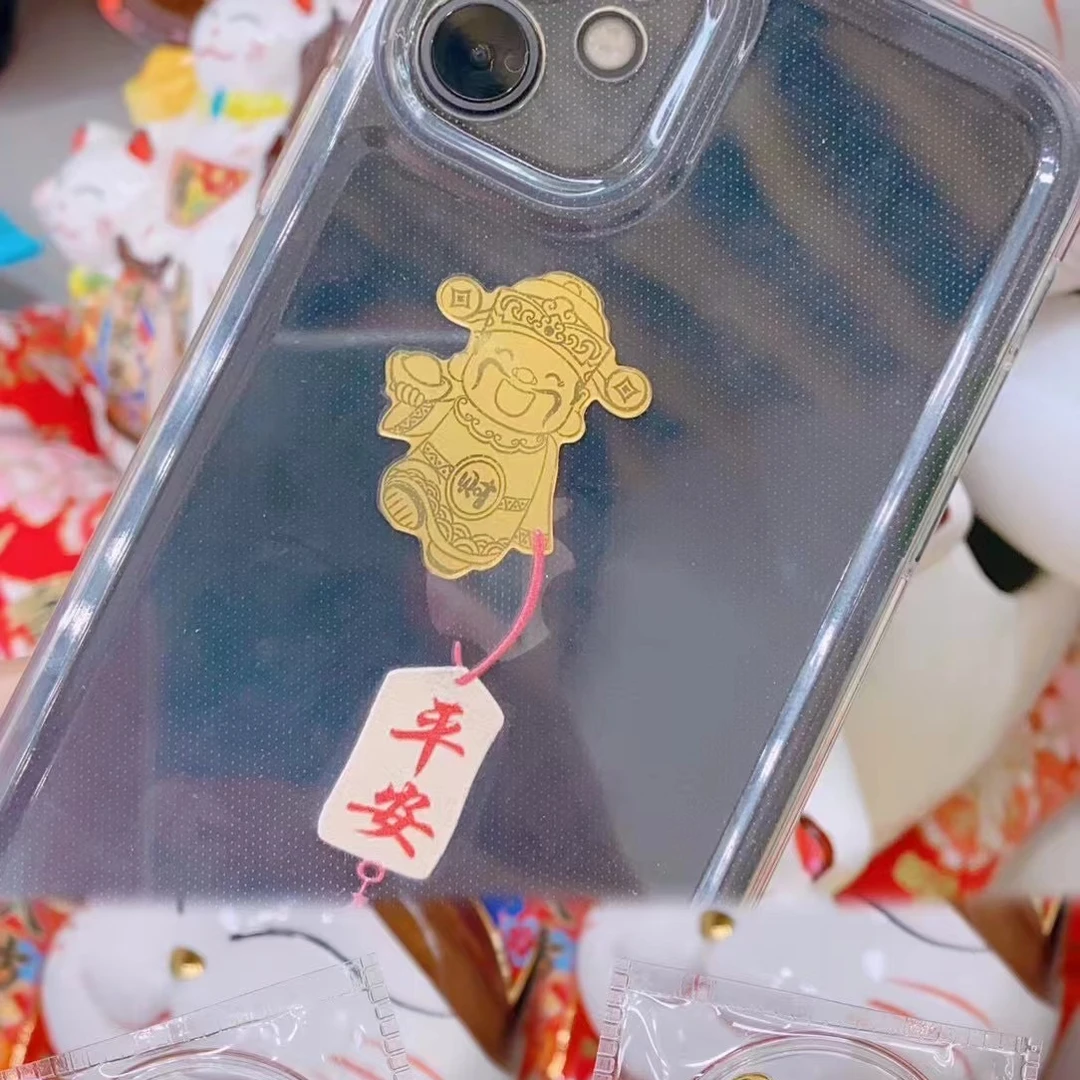 足金饰品 卡5mm玛瑙珠 足金财神爷手机贴
